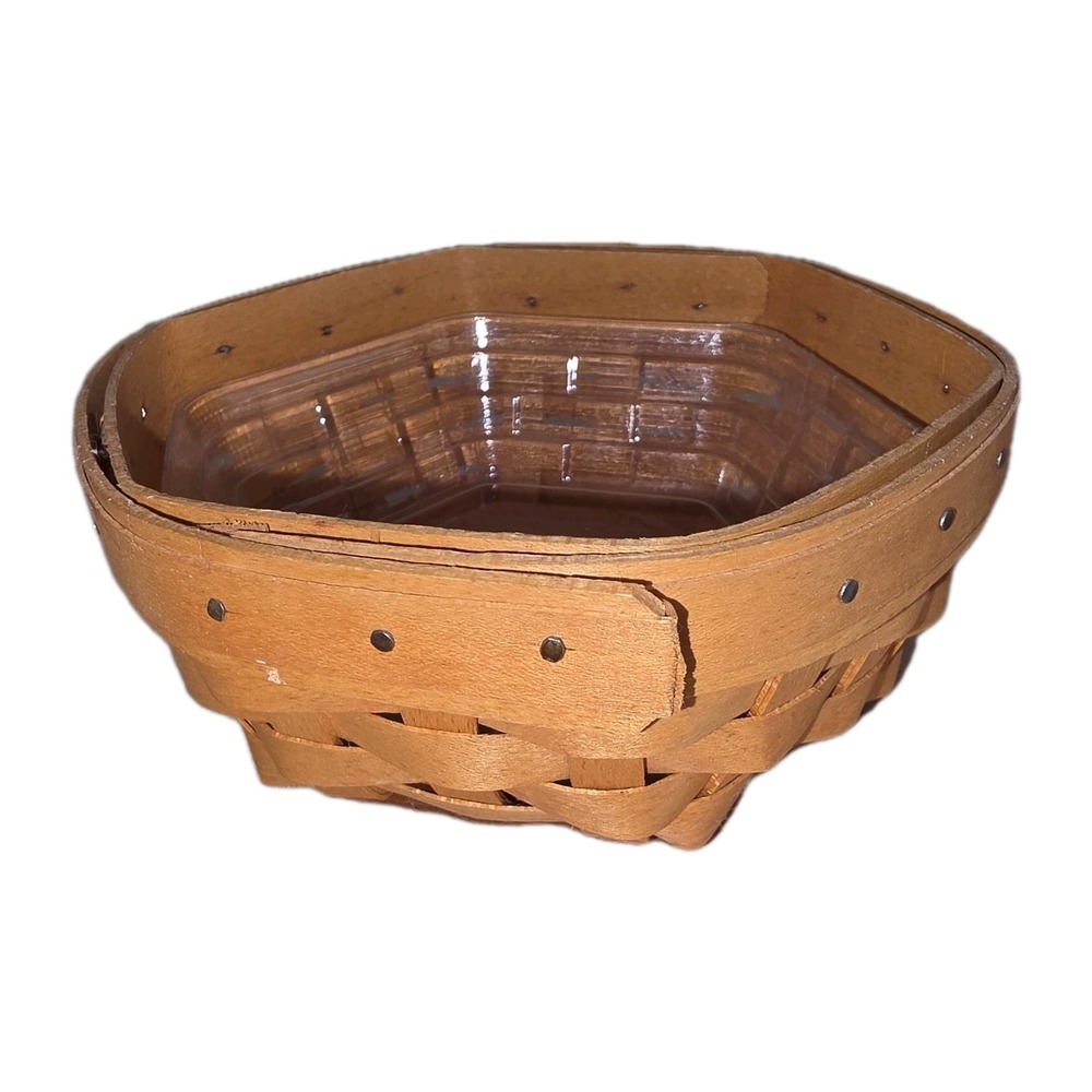 Small Vintage 2002 Longaberger Woven Basket W/ Liner‎ 3" Tall x 7" Lip Diameter